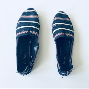 3 / $30 • mad love • red blue stripe slip on shoes